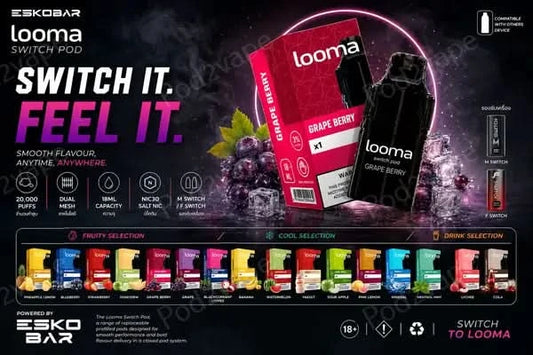 Looma switch pod มีหลากหลายรสชาติ ปริมาณจุ 20000 คำ