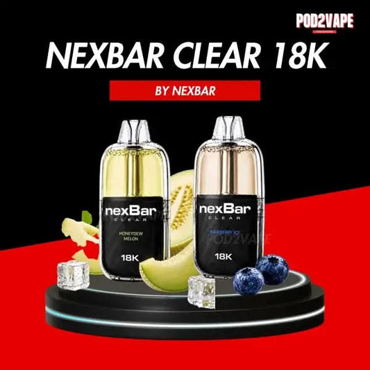 Nexbar Clear 18k พอตใช้แล้วทิ้ง 18000 คำ ตัวเครื่องใส มีให้เลือก 15 กลิ่น