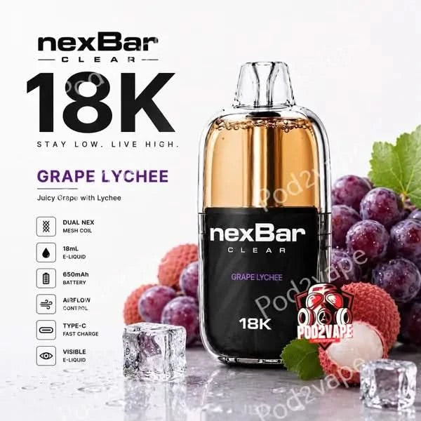 Nexbar Clear 18k กลิ่น Grape Lychee องุ่นลิ้นจี่