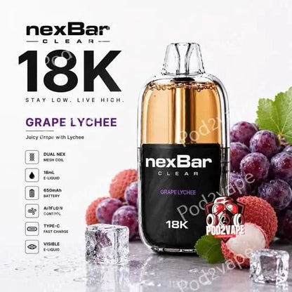 Nexbar Clear 18k กลิ่น Grape Lychee องุ่นลิ้นจี่