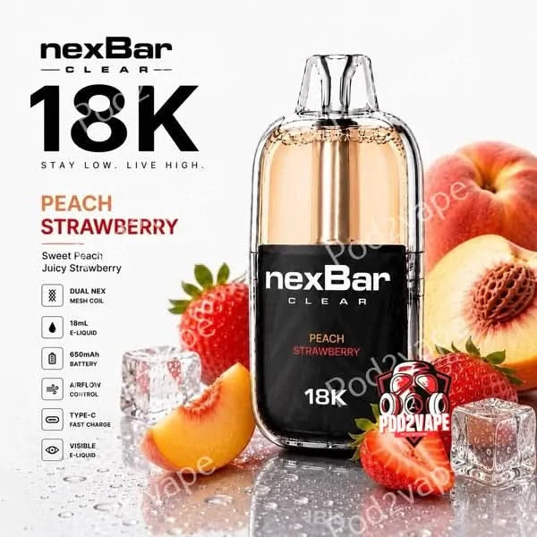 Nexbar Clear 18k กลิ่น Peach Strawberry พีชสตรอว์เบอร์รี่