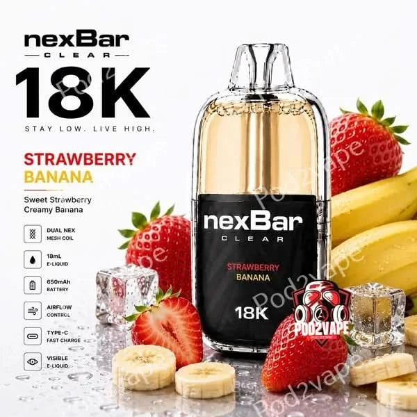 Nexbar Clear 18k กลิ่น Strawberry Banana สตรอว์เบอร์รี่กล้วย