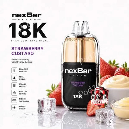 Nexbar Clear 18k กลิ่น Strawberry Custard สตรอว์เบอร์รี่คัสตาร์ด