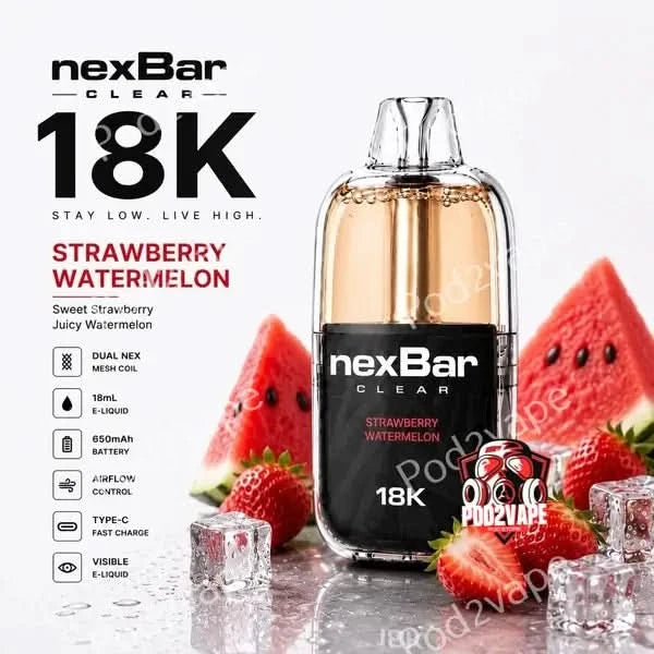 Nexbar Clear 18k กลิ่น Strawberry Watermelon สตรอว์เบอร์รี่แตงโม
