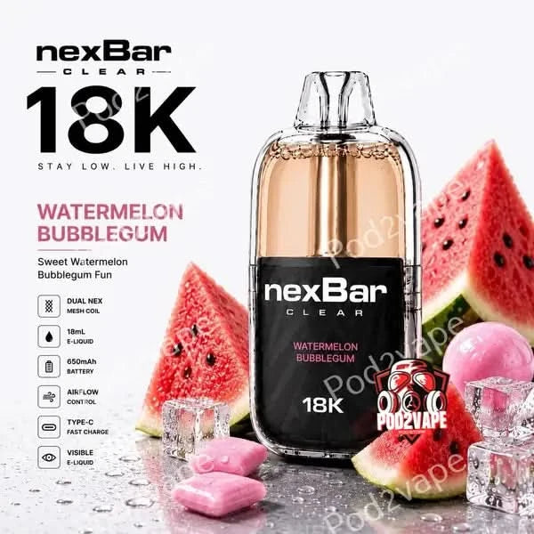 Nexbar Clear 18k กลิ่น Watermelon Bubblegum แตงโมหมากฝรั่ง